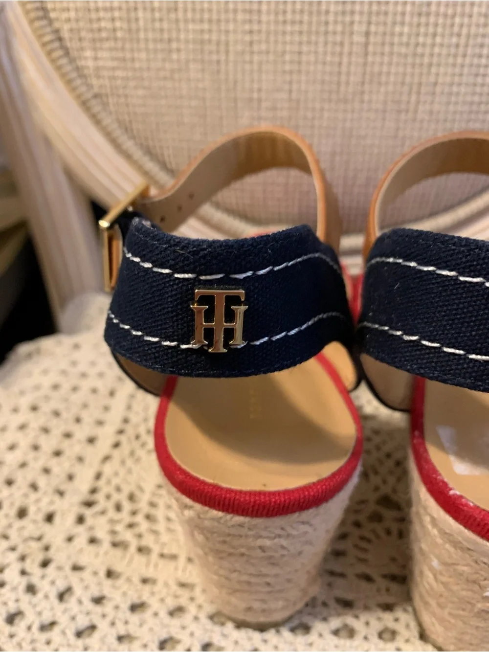 Tommy Hilfiger Red Canvas Nilsa Espadrille Wedge Sandals size 7 1/2